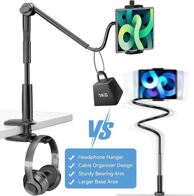 Alt view image 5 of 7 - Gooseneck Tablet Holder for Bed 360 Adjustable iPad Stand for Desk Flexible Arm Clip Phone Mount for Video Recording Bedside & Headboard Clamp for iPad Pro 12.9 Mini Nexus Switch (4.7-12.9)