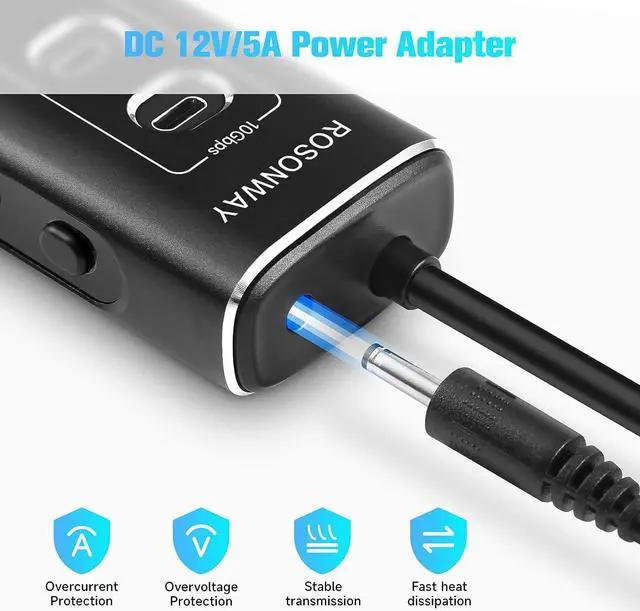 Alt view image 6 of 7 - Rosonway 10-Port Powered USB 3.2/USB C Hub 60W with 10Gbps USB-A 3.2, 2 USB-C 3.2, 4 USB 3.0 Data Ports, 1 USB-C PD and 2 USB-A Fast Charging Ports, Aluminum USB Splitter for Laptop/PC, RSH-A10QPD