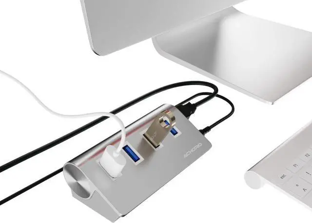 Alt view image 2 of 4 - 4 Ports High-Speed Powered USB Hub C A Efficient Computer Data Transfer Powered USB 3.0 Hub C Premium Quality Aluminium Alloy External USB Port with Extra USB Ports for Mac & PCs (Silver)