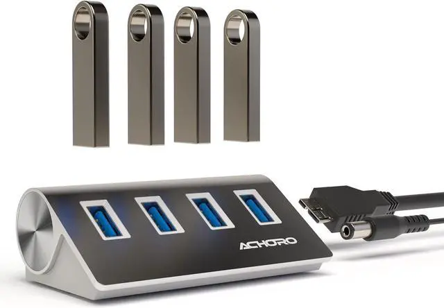 Alt view image 3 of 4 - 4 Ports High-Speed Powered USB Hub C A Efficient Computer Data Transfer Powered USB 3.0 Hub C Premium Quality Aluminium Alloy External USB Port with Extra USB Ports for Mac & PCs (Silver)