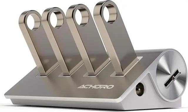 Alt view image 4 of 4 - 4 Ports High-Speed Powered USB Hub C A Efficient Computer Data Transfer Powered USB 3.0 Hub C Premium Quality Aluminium Alloy External USB Port with Extra USB Ports for Mac & PCs (Silver)