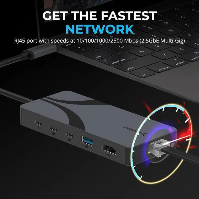 Alt view image 5 of 7 - SABRENT USB4 Hub Travel Dock 40Gbps with HDMI 2.1 8K 60Hz, 2 USB C 10Gbps, USB A, 2.5GbE, 85W PD Charging, Thunderbolt Hub, Powered USB Hub for Mac mini M1 and Laptops