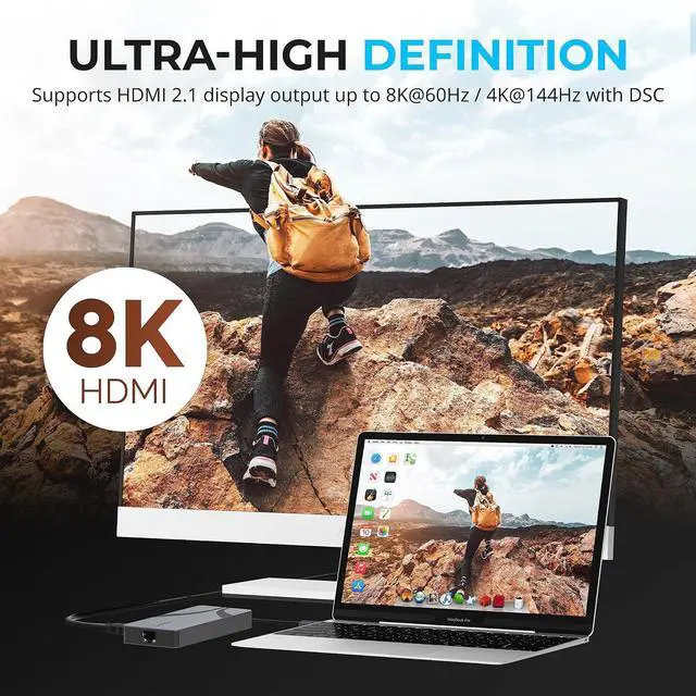 Alt view image 4 of 7 - SABRENT USB4 Hub Travel Dock 40Gbps with HDMI 2.1 8K 60Hz, 2 USB C 10Gbps, USB A, 2.5GbE, 85W PD Charging, Thunderbolt Hub, Powered USB Hub for Mac mini M1 and Laptops