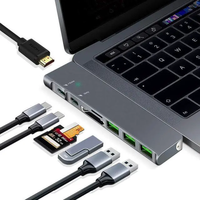 Main image of USB C Hub MacBook Pro Adapter - Type C Hub with Ethernet Port 4K USB C to HDMI 2 USB 3.0 Ports SD/TF Card Reader USB-C Power Delivery Portable for Mac Pro and Other Type C Laptops (HUB-802)