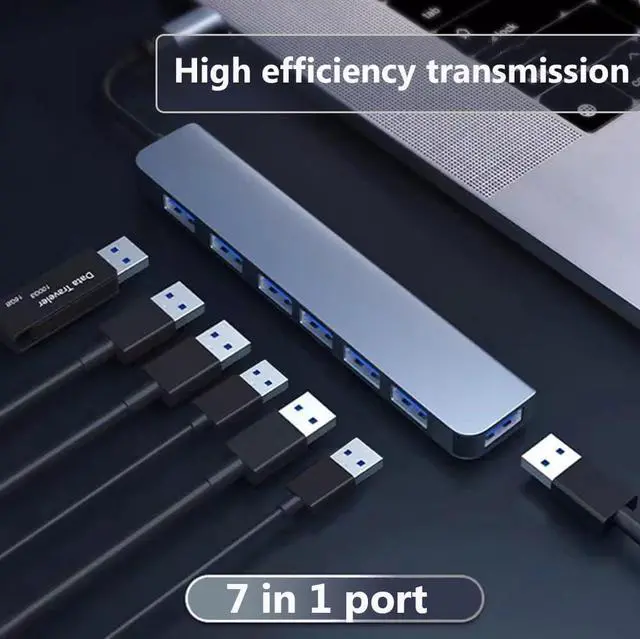 Alt view image 2 of 6 - USB C Hub 3.0, USB C Multi-Port Adapter for MacBook Pro, 7-Port USB C to USB Hub Adapter for Compatible with iPhone 15, Samsung Galaxy S23, iPad Pro, Chromebook, Pixelbook, Dell XPS, HP etc