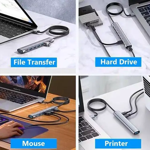 Alt view image 5 of 6 - USB C Hub 3.0, USB C Multi-Port Adapter for MacBook Pro, 7-Port USB C to USB Hub Adapter for Compatible with iPhone 15, Samsung Galaxy S23, iPad Pro, Chromebook, Pixelbook, Dell XPS, HP etc