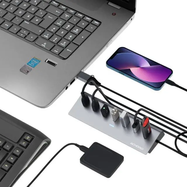 Alt view image 3 of 4 - 7 USB Hub 3.0  Built in USB A & USB C to USB Adapter with Multiple USB Port for PC, Mac, MacBook Pro, iMac & Desktop - Aluminium Alloy High-Speed Extra USB Port & Computer USB Hub (7 PORTS)