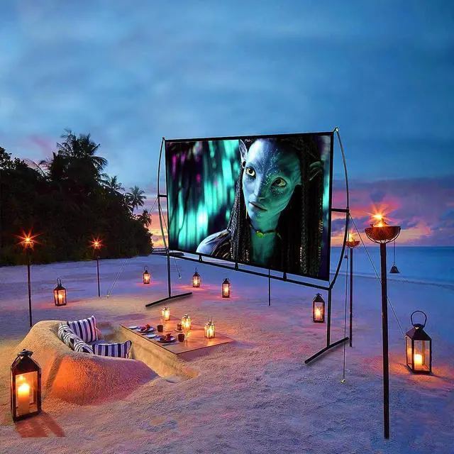 Alt view image 2 of 7 - Projector Screen with Stand Foldable Portable Movie Screen169 HD 4K Double Sided Indoor Outdoor Projection Screen for Home Theater (100 Inch)