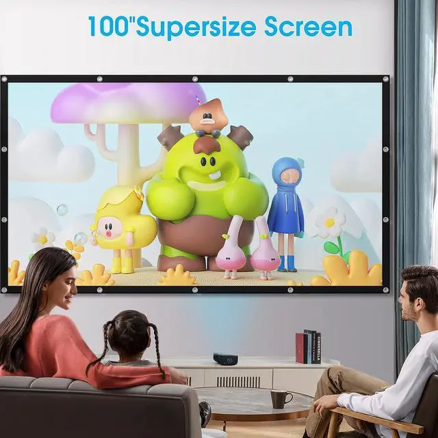 Alt view image 2 of 7 - 100 inch Projection Screens Double Sided Washable Outdoor Projection Screen 16:9 Foldable Anti-Crease Portable Projector Movies Screens for Camping Party Home Theater Office