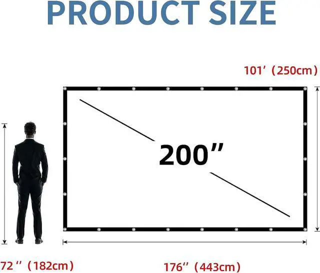 Alt view image 6 of 6 - 200 inches Projector Screen,HUANYINGBJB 4K 16:9 HD Rear Front Projector Screen Foldable Projection Screen Double-Sided Portable Outdoor Projector Screen for Movie Home Theater Yard Travel (200)