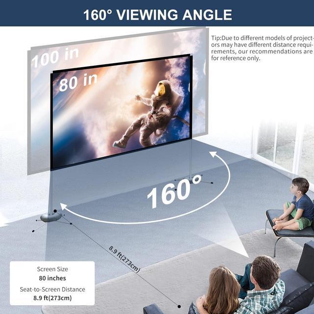 Alt view image 6 of 6 - Projector Screen Portable Outdoor Movie: Projection Screens Stand 4K Cinema 80 inch for Camping White
