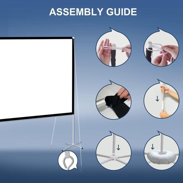 Alt view image 5 of 6 - Projector Screen Portable Outdoor Movie: Projection Screens Stand 4K Cinema 80 inch for Camping White