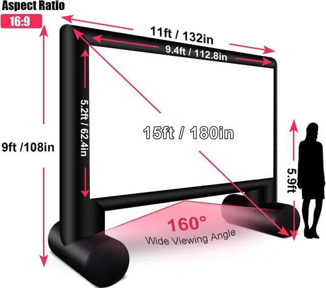 Alt view image 5 of 7 - Inflatable Projector Screen 15ft Inflatable Movie Screen Outdoor with Air Blower and Storage Bag, Easy Set up, Front and Rear Projection for Outdoor Movie Night Backyard Pool Fun