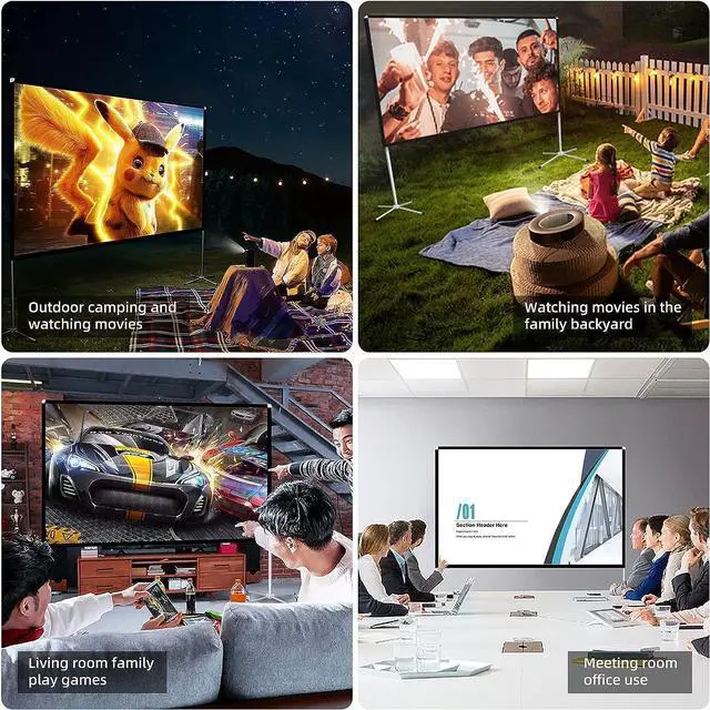 Alt view image 2 of 7 - Portable Projector Screen with Stand Outdoor: Camping Projection Screen 80 inch 4K Movie Screen for Home Backyard Indoor 16:9 HD Night