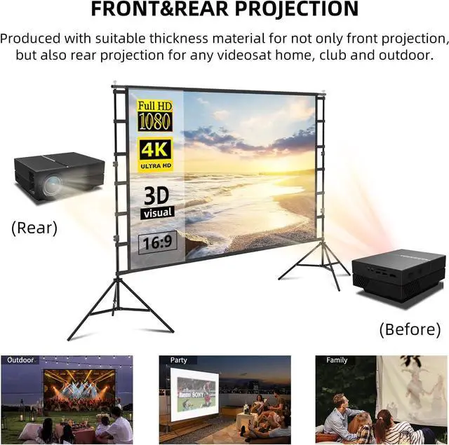 Alt view image 5 of 7 - 12-Foot Projector Screen and Stand,150 inch Large Indoor Movie Projection Screen 16: 9 Wrinkle-Free Design Ideal foOutdoor Yard Movie Night and Outdoor Camping, Conference, Office,Presentations