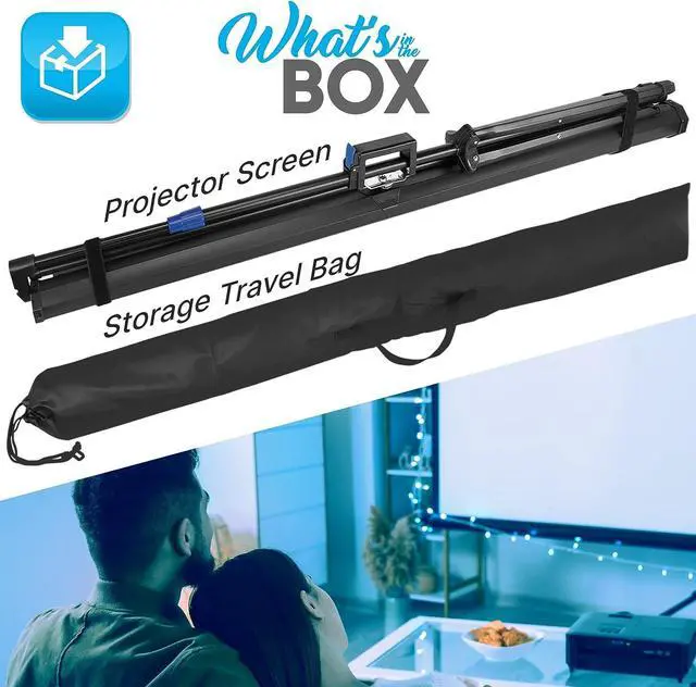 Alt view image 2 of 7 - Pyle 80 Inch Portable Projector Screen with Tripod Stand - Quick Setup Fold Out Roll Up Screen Featuring White Matte Surface 16:9 Aspect Ratio Black Masking Border, Ideal for Indoor and Outdoor Use