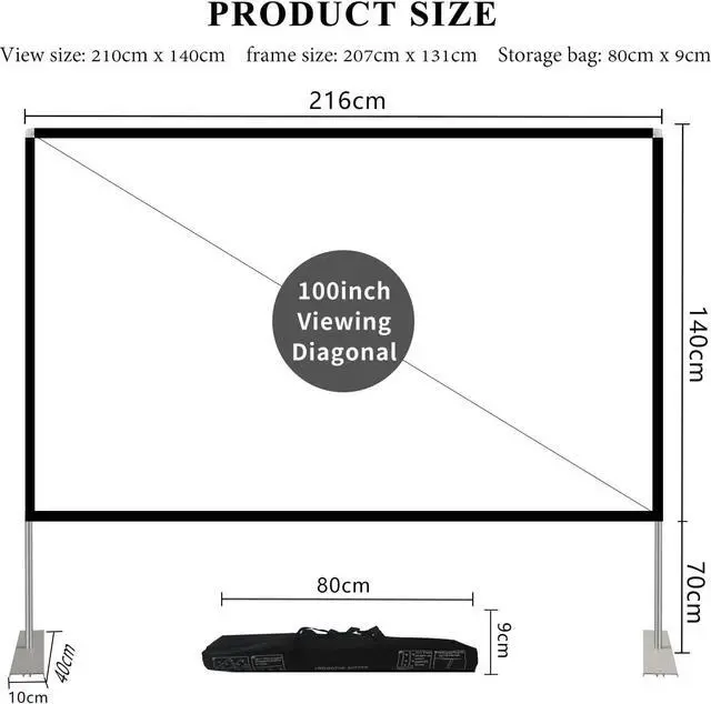 Alt view image 2 of 7 - Projector Screen with Stand 100 inch 16:9 HD 4K Outdoor Projector Screen for Home Theater 3D Fast-Folding Portable Projection Screen Indoor Legs and Carry Bag Projector Movie Screen Wrinkle-Free