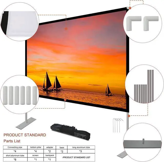 Alt view image 4 of 7 - Projector Screen with Stand 100 inch 16:9 HD 4K Outdoor Projector Screen for Home Theater 3D Fast-Folding Portable Projection Screen Indoor Legs and Carry Bag Projector Movie Screen Wrinkle-Free