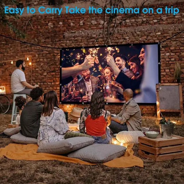 Alt view image 3 of 7 - 100 inch Projection Screens Double Sided Washable Outdoor Projection Screen 16:9 Foldable Anti-Crease Portable Projector Movies Screens for Camping Party Home Theater Office