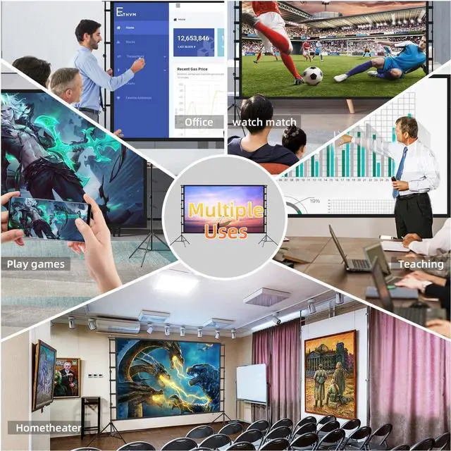 Alt view image 2 of 7 - 12-Foot Projector Screen and Stand,150 inch Large Indoor Movie Projection Screen 16: 9 Wrinkle-Free Design Ideal foOutdoor Yard Movie Night and Outdoor Camping, Conference, Office,Presentations