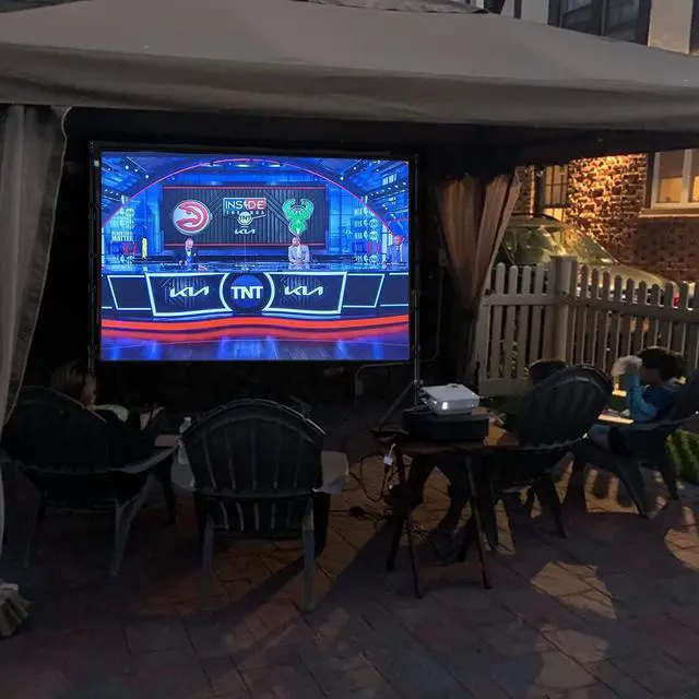 Alt view image 4 of 7 - 12-Foot Projector Screen and Stand,150 inch Large Indoor Movie Projection Screen 16: 9 Wrinkle-Free Design Ideal foOutdoor Yard Movie Night and Outdoor Camping, Conference, Office,Presentations