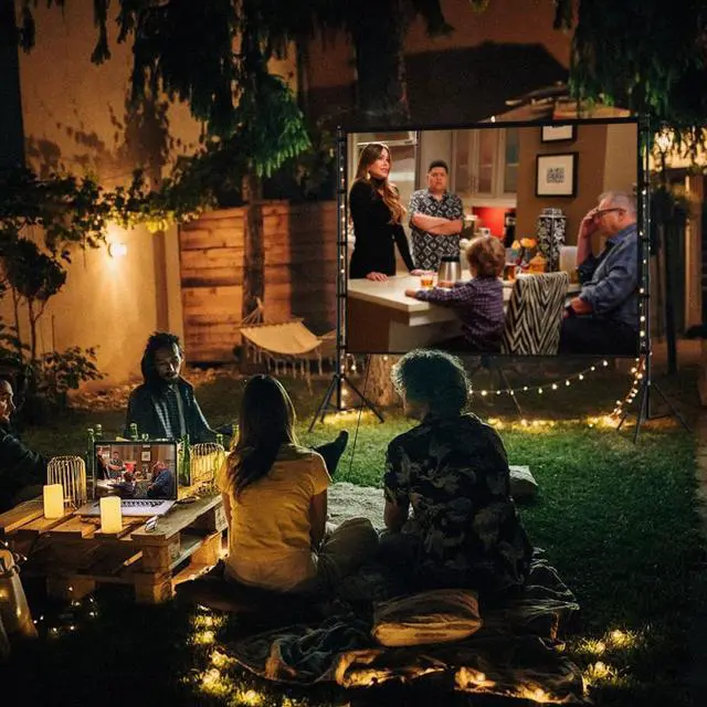 Alt view image 6 of 7 - 12-Foot Projector Screen and Stand,150 inch Large Indoor Movie Projection Screen 16: 9 Wrinkle-Free Design Ideal foOutdoor Yard Movie Night and Outdoor Camping, Conference, Office,Presentations