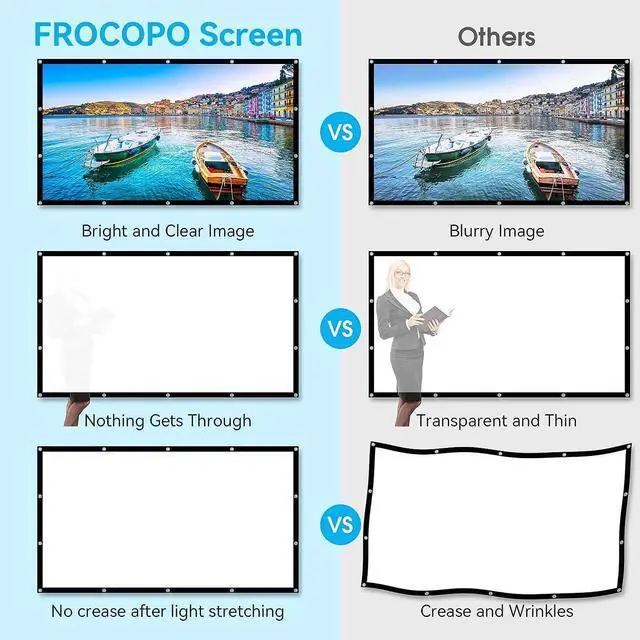 Alt view image 4 of 7 - 100 inch Projection Screens Double Sided Washable Outdoor Projection Screen 16:9 Foldable Anti-Crease Portable Projector Movies Screens for Camping Party Home Theater Office