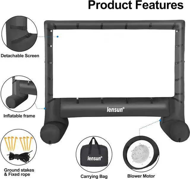 Alt view image 3 of 7 - Pro 14 Feet Inflatable Outdoor Movie Projector Screen, Outdoor Blow Projection Screen Mega Projector Screen for Front and Rear Projection - Includes Inflation Fan, Base Stakes, Tie-Downs & Storage Bag