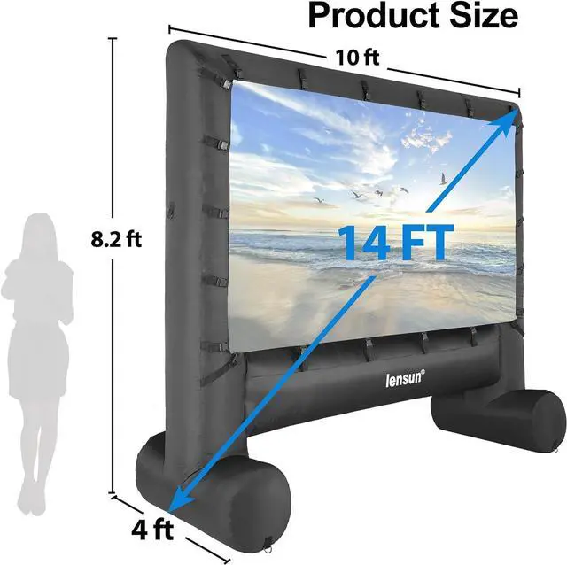 Alt view image 4 of 7 - Pro 14 Feet Inflatable Outdoor Movie Projector Screen, Outdoor Blow Projection Screen Mega Projector Screen for Front and Rear Projection - Includes Inflation Fan, Base Stakes, Tie-Downs & Storage Bag