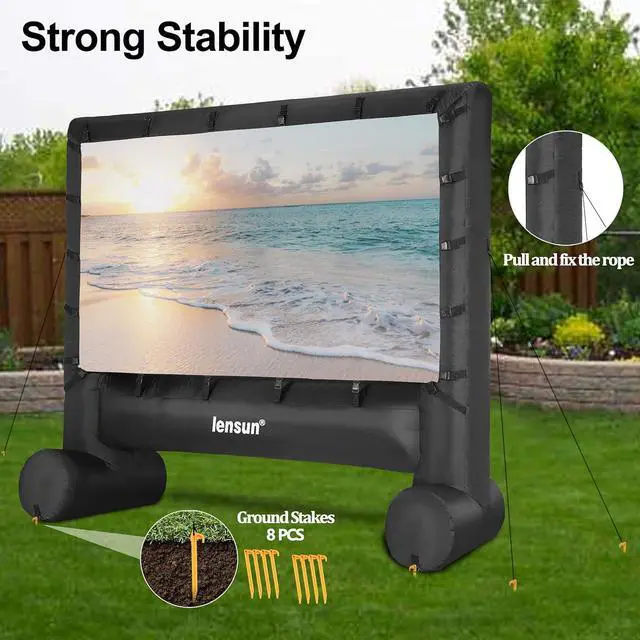 Alt view image 5 of 7 - Pro 14 Feet Inflatable Outdoor Movie Projector Screen, Outdoor Blow Projection Screen Mega Projector Screen for Front and Rear Projection - Includes Inflation Fan, Base Stakes, Tie-Downs & Storage Bag
