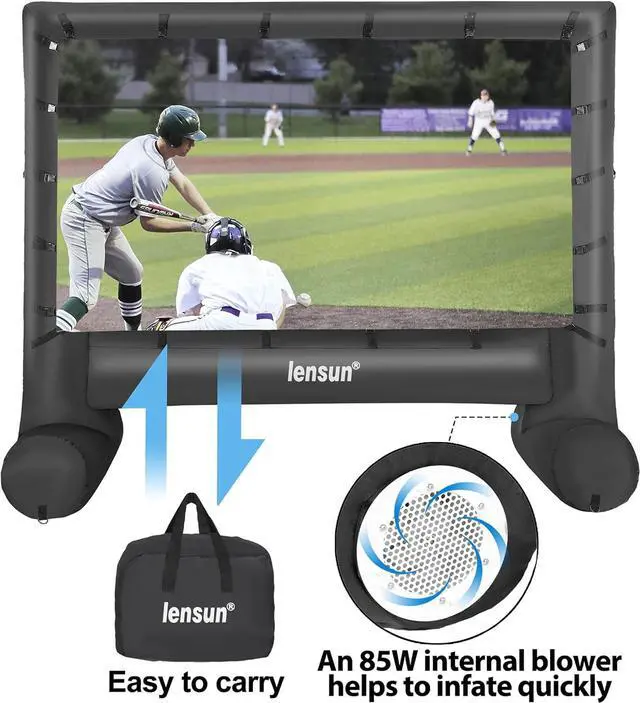 Alt view image 7 of 7 - Pro 14 Feet Inflatable Outdoor Movie Projector Screen, Outdoor Blow Projection Screen Mega Projector Screen for Front and Rear Projection - Includes Inflation Fan, Base Stakes, Tie-Downs & Storage Bag