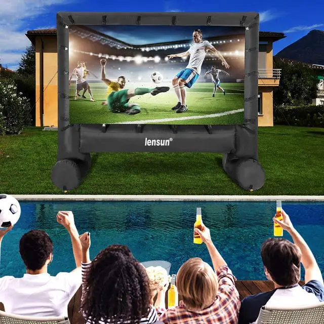 Alt view image 6 of 7 - Pro 14 Feet Inflatable Outdoor Movie Projector Screen, Outdoor Blow Projection Screen Mega Projector Screen for Front and Rear Projection - Includes Inflation Fan, Base Stakes, Tie-Downs & Storage Bag