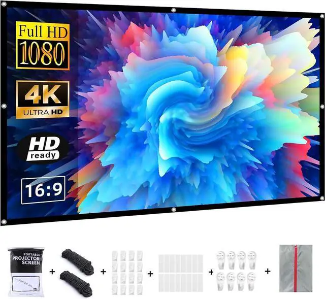 Main image of VERCORKIN Projection Screen 72 inch Portable Projector Screen 16:9/Foldable/Anti-Crease,Double Sided Projection Screen for Indoor Outdoor Movie with Enough Installation Accessories and Carrying Bag