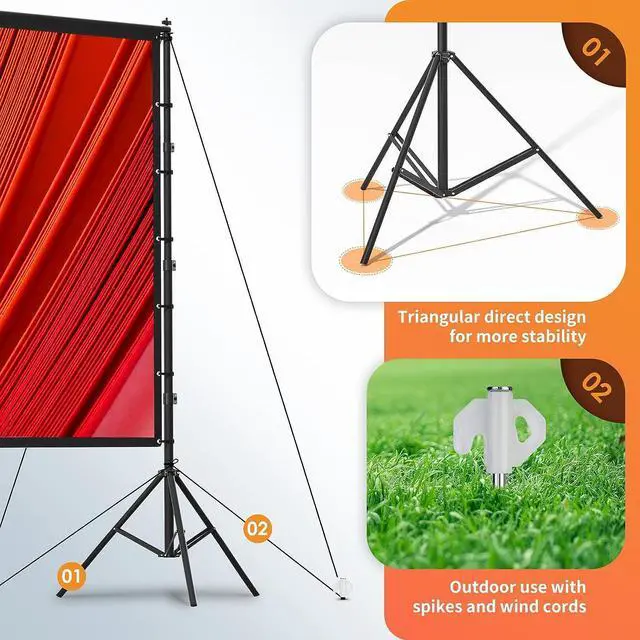 Alt view image 4 of 7 - AAJK 150-inch Portable Projector Screen with Stand Movie Screens for projectors Outdoor16:9 4K HD Movie Screen for Backyard Movie Night, Lightweight and Wrinkle-Free