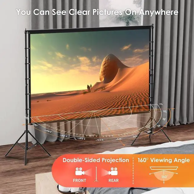 Alt view image 6 of 7 - AAJK 150-inch Portable Projector Screen with Stand Movie Screens for projectors Outdoor16:9 4K HD Movie Screen for Backyard Movie Night, Lightweight and Wrinkle-Free