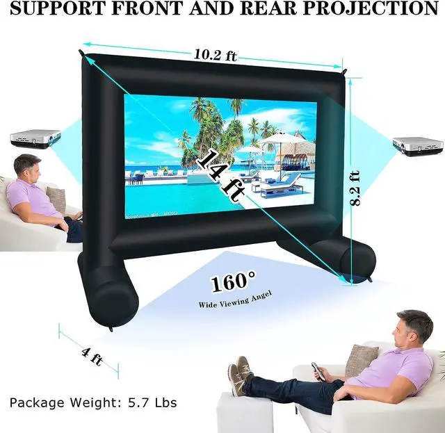 Alt view image 2 of 7 - 14 FT Inflatable Projector Movie Screen for Outside, Blow up Projector Screen Front/Rear Projection for Backyard Movie Night Outdoor Party
