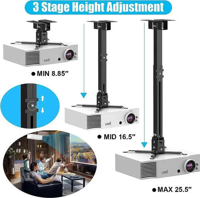 Alt view image 5 of 5 - Projector Ceiling Mount Universal Black Projector Mount Extendable Projector Stand Bracket Wall Mount Hanger Mounting for Most Projectors Video