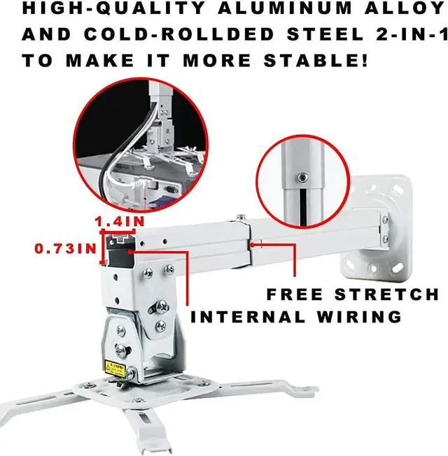 Alt view image 3 of 7 - Heavy Duty Projector Mount Strong Universal Projector Mount Projector Ceiling Mount Max Load 45Lbs Extendable 11.4-15.3in /29-39 cm Angle Adjustable White Projector Wall Mount Hanger Bracket
