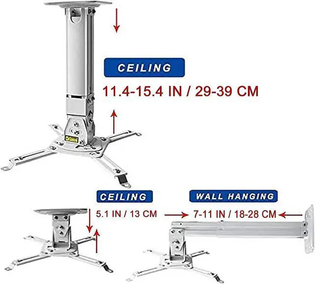 Alt view image 2 of 7 - Heavy Duty Projector Mount Strong Universal Projector Mount Projector Ceiling Mount Max Load 45Lbs Extendable 11.4-15.3in /29-39 cm Angle Adjustable White Projector Wall Mount Hanger Bracket