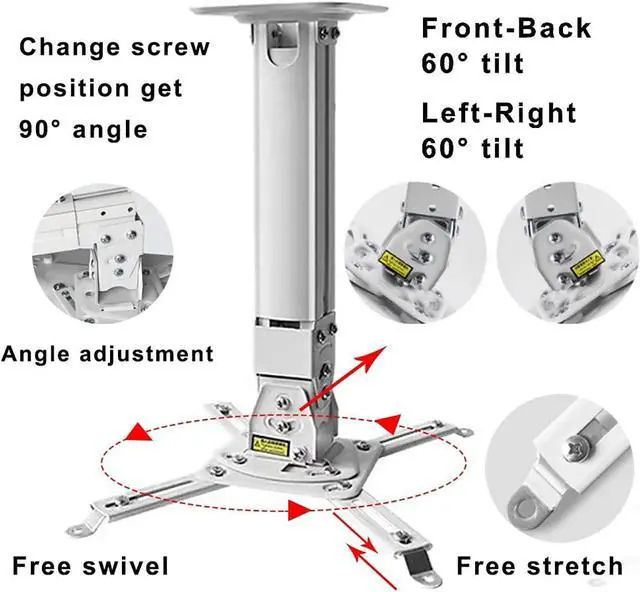 Alt view image 4 of 7 - Heavy Duty Projector Mount Strong Universal Projector Mount Projector Ceiling Mount Max Load 45Lbs Extendable 11.4-15.3in /29-39 cm Angle Adjustable White Projector Wall Mount Hanger Bracket