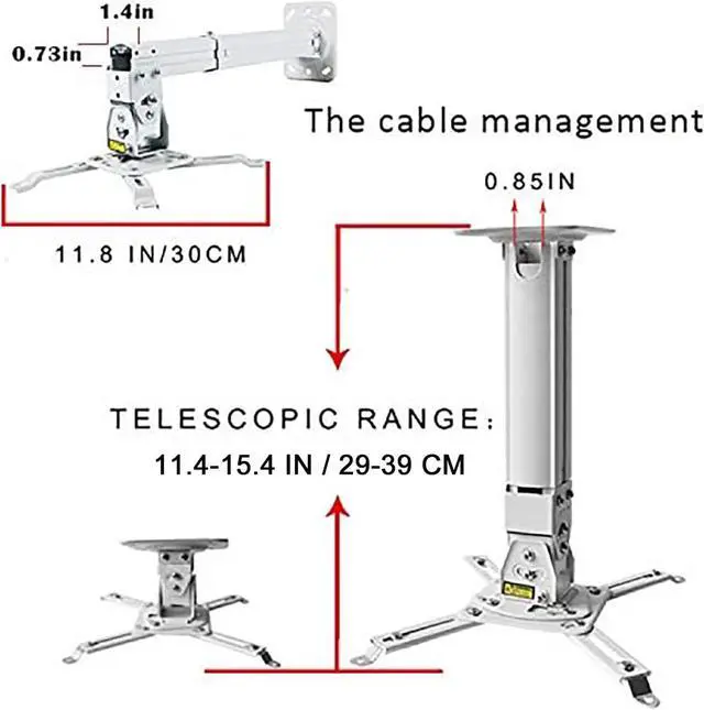 Alt view image 5 of 7 - Heavy Duty Projector Mount Strong Universal Projector Mount Projector Ceiling Mount Max Load 45Lbs Extendable 11.4-15.3in /29-39 cm Angle Adjustable White Projector Wall Mount Hanger Bracket