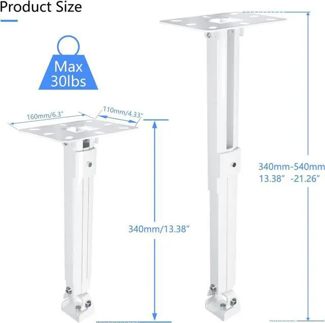 Alt view image 6 of 7 - Extended Mini Projector Ceiling Mount Adjustable Wall Mount with Thread Adapters for Projector DVR Camera Max 21inch (PR05MINI)