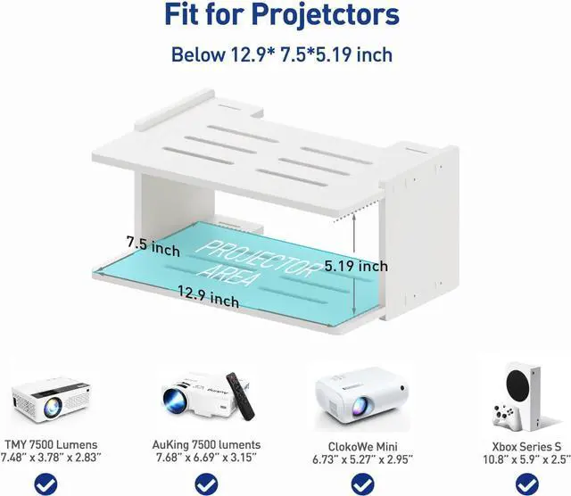 Alt view image 5 of 6 - Projector Wall Mount Shelf Projector Shelf Projector Mount Wall Floating Projector Shelf for Wall Accessories Projector Wall Mount Shelf Projector Holder Projector Stand Wall White