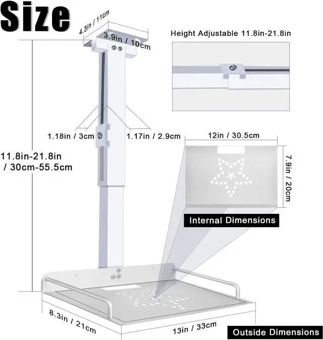 Alt view image 2 of 6 - Universal Ceiling Mount with Tray for Projector 11.8IN-20.5IN / 30CM-52CM Height Adjustable Projector Shelf Ceiling Projector Mount for Wall/Ceiling Aluminum Alloy (White)