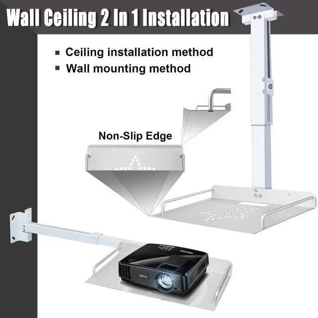 Alt view image 3 of 6 - Universal Ceiling Mount with Tray for Projector 11.8IN-20.5IN / 30CM-52CM Height Adjustable Projector Shelf Ceiling Projector Mount for Wall/Ceiling Aluminum Alloy (White)
