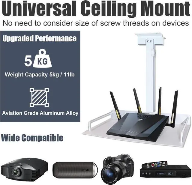 Alt view image 4 of 6 - Universal Ceiling Mount with Tray for Projector 11.8IN-20.5IN / 30CM-52CM Height Adjustable Projector Shelf Ceiling Projector Mount for Wall/Ceiling Aluminum Alloy (White)