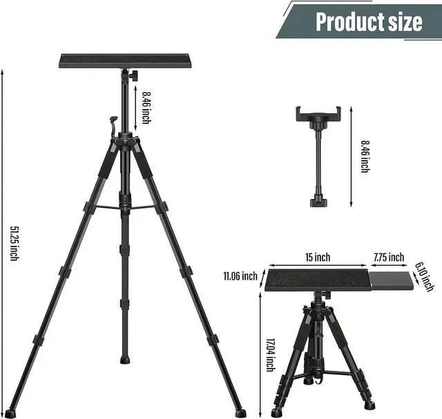 Alt view image 3 of 7 - Projector Stand 2023 The Latest Projector Stand Tripod Adjustable from 17.6 to 51.4 Sturdy Laptop Tripod Stand Projector Tripod Stand for Presentations Home Cinema Studio and Stage Use