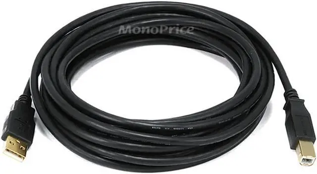 Main image of USB-A Male to USB-B Male 2.0 Cable - 28/24AWG Shielded Gold Plated 15 Feet Black