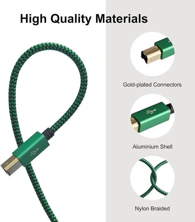 Alt view image 3 of 6 - Printer Cable 6 Feet/1.8 Meters I Nylon Braided USB 2.0 Cable Type A Male to Type B Male Scanner Printer Cord I Compatible with Canon Brother Epson Samsung Hp Dell and More (Green)
