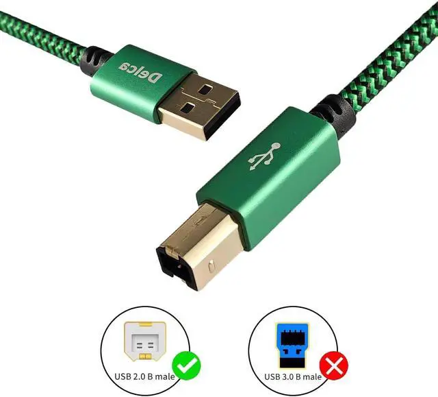 Alt view image 4 of 6 - Printer Cable 6 Feet/1.8 Meters I Nylon Braided USB 2.0 Cable Type A Male to Type B Male Scanner Printer Cord I Compatible with Canon Brother Epson Samsung Hp Dell and More (Green)